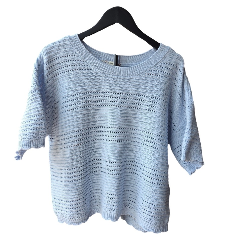 Pink Republic Short Sleeve Knit Soft Blue Sweater‎ Top Scallop Victorian Cute XL